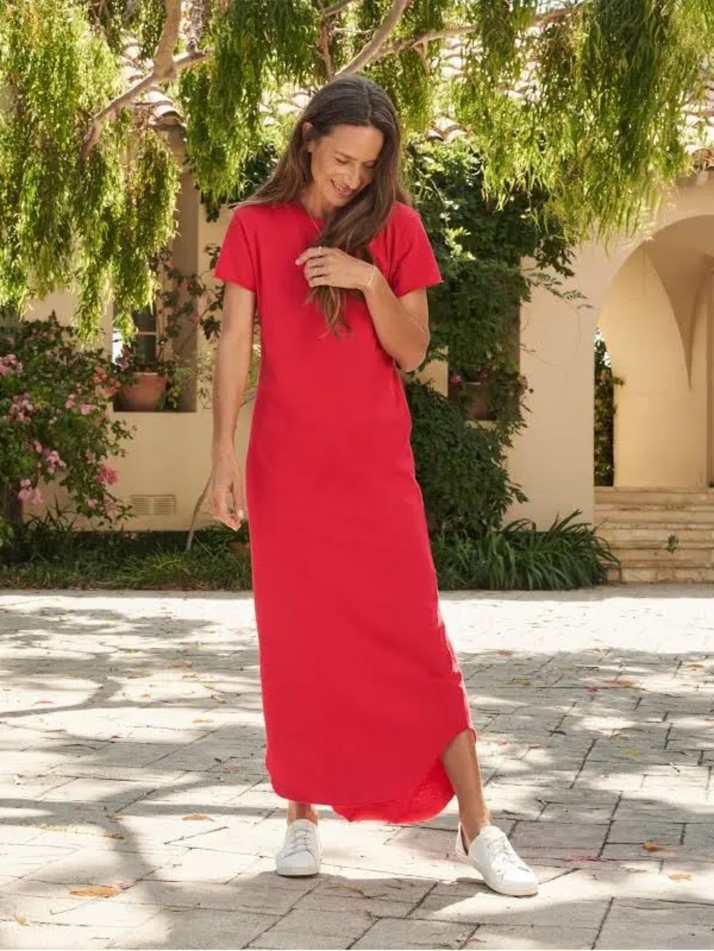 Frank Eileen Harper Perfect Tee Maxi Dress Small Red Short Sleeve T-Shirt Crew